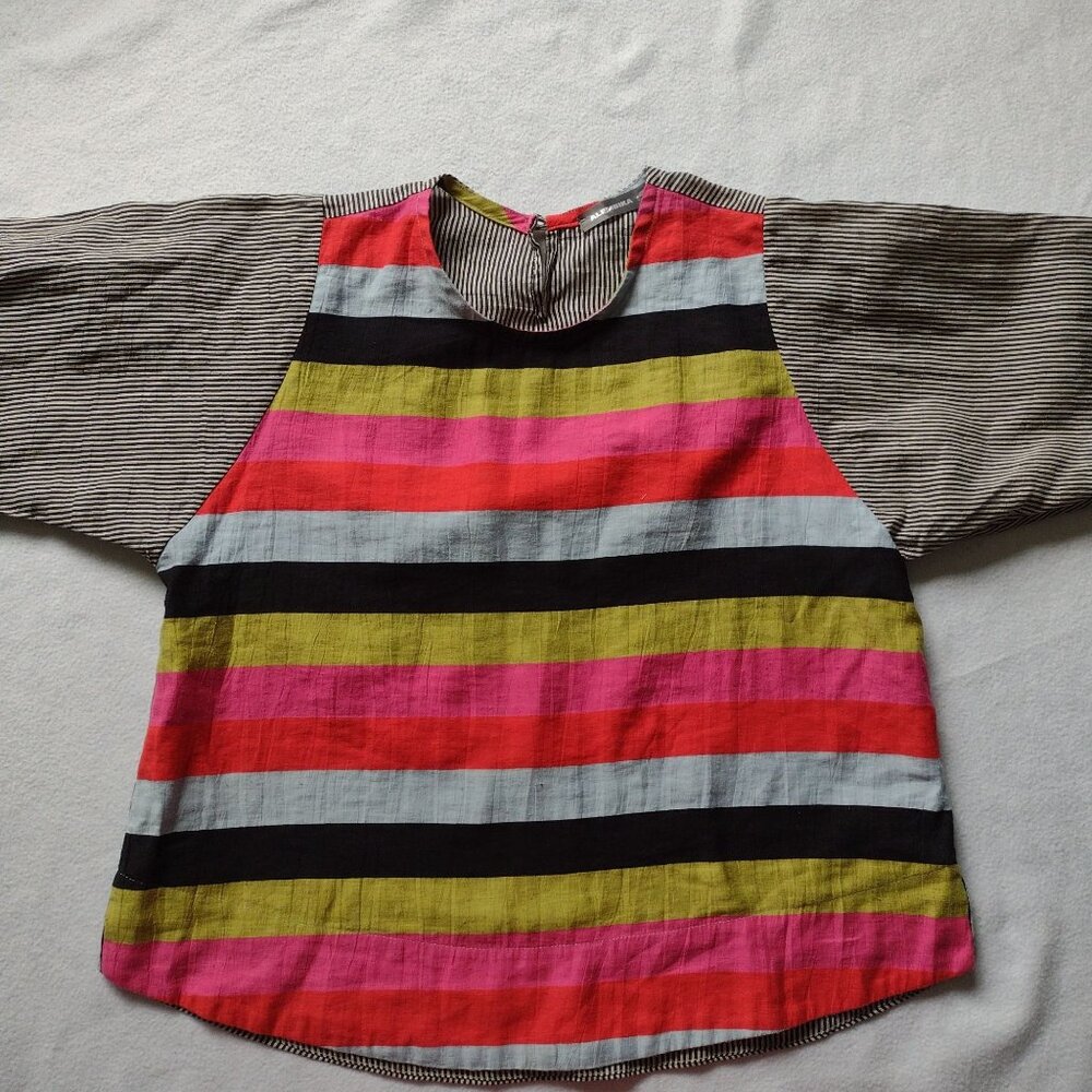 Alembika Mixed Striped Relaxed Fit Blouse S Linen Cotton Blend Vibrant Top - Picture 7 of 11